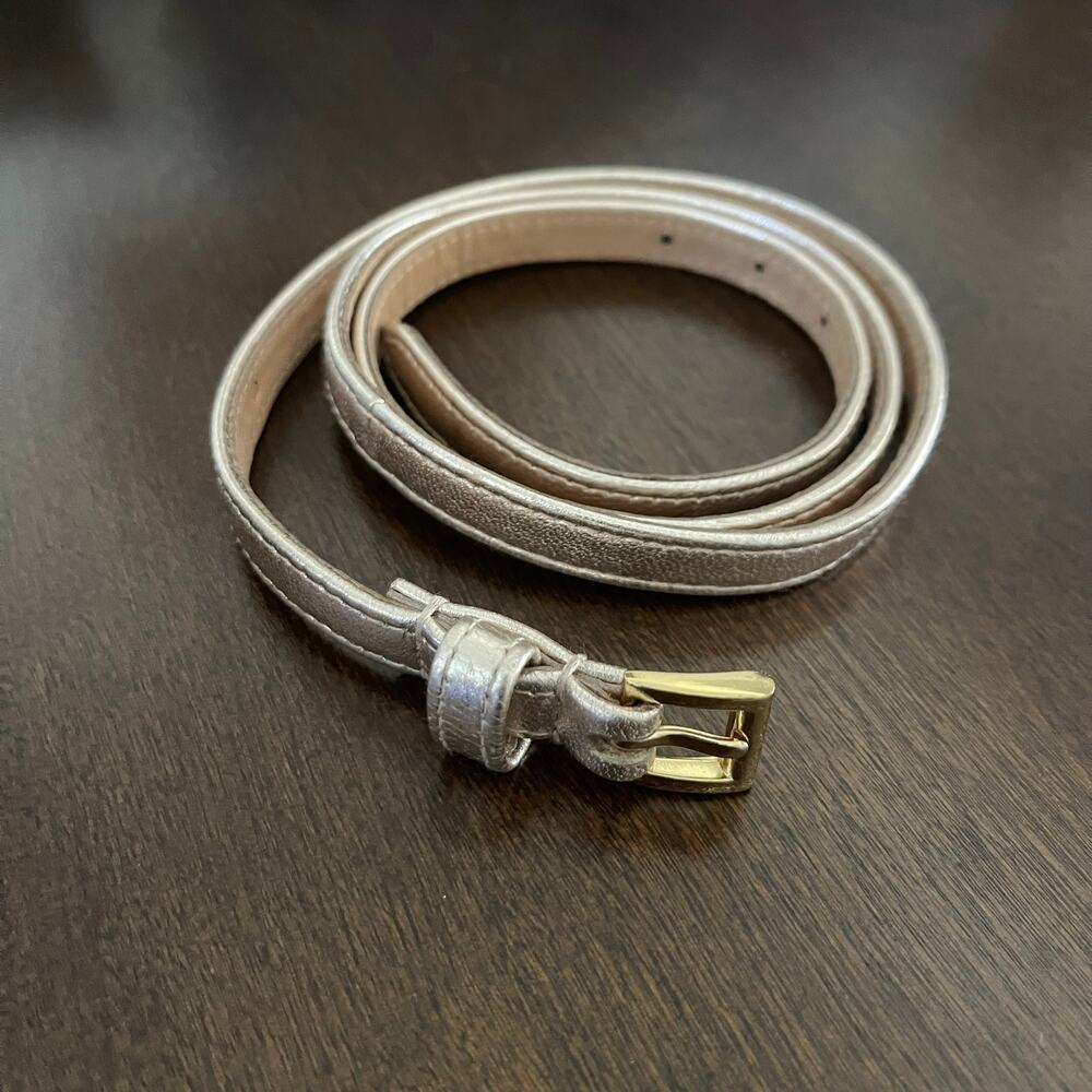 J. Crew Rose Gold Metallic Skinny Belt Genuine Leather Womens Small 0.5" 13687 - Picture 3 of 9